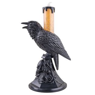Halloween decoratie Kandelaar met kraai en kaars