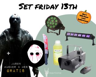 Halloweenset Friday 13th Rookmachine, blacklight en Par spot