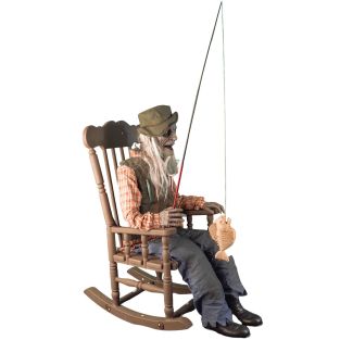 Halloween decoratie Visser Freddy in schommelstoel animatronic licht geluid beweging