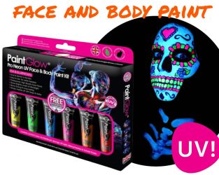Set van 6 UV Neon Face en Bodypaint tubes
